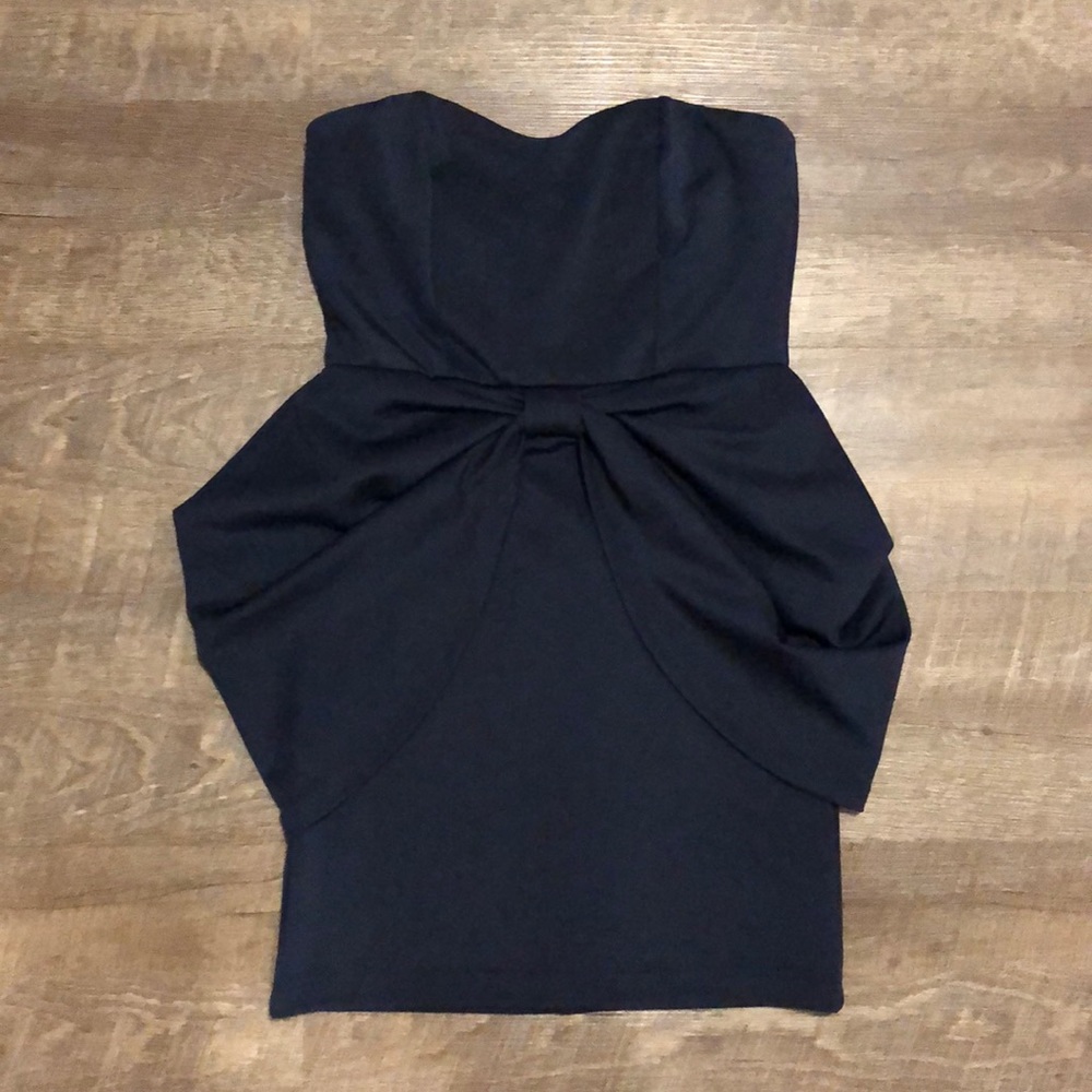 Strapless, formal, blue dress